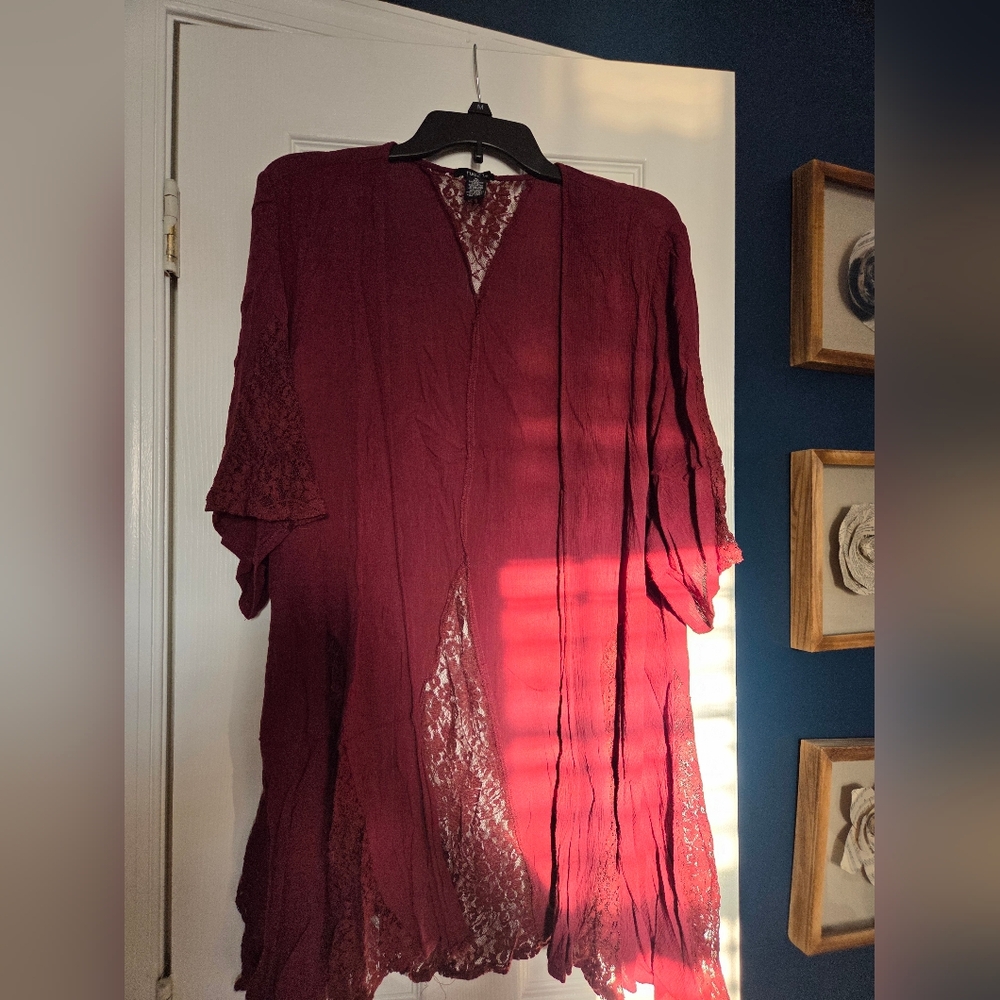 Burgundy Lace Kimono Cardigan